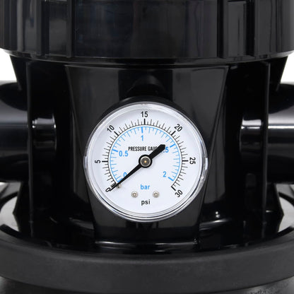 Detail van de drukmeter van de vidaXL zwembadzandfilter met 6-voudig ventiel.