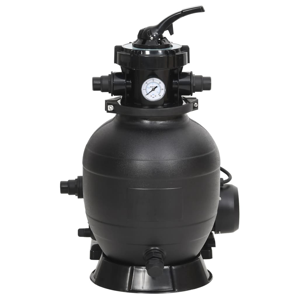 Zijaanzicht van de vidaXL zwembadzandfilter met voorfilter in zwart kunststof.