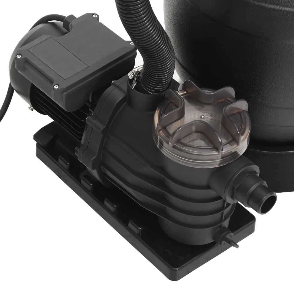 Zijaanzicht van de vidaXL zwembadzandfilter met voorfilter en motorunit.