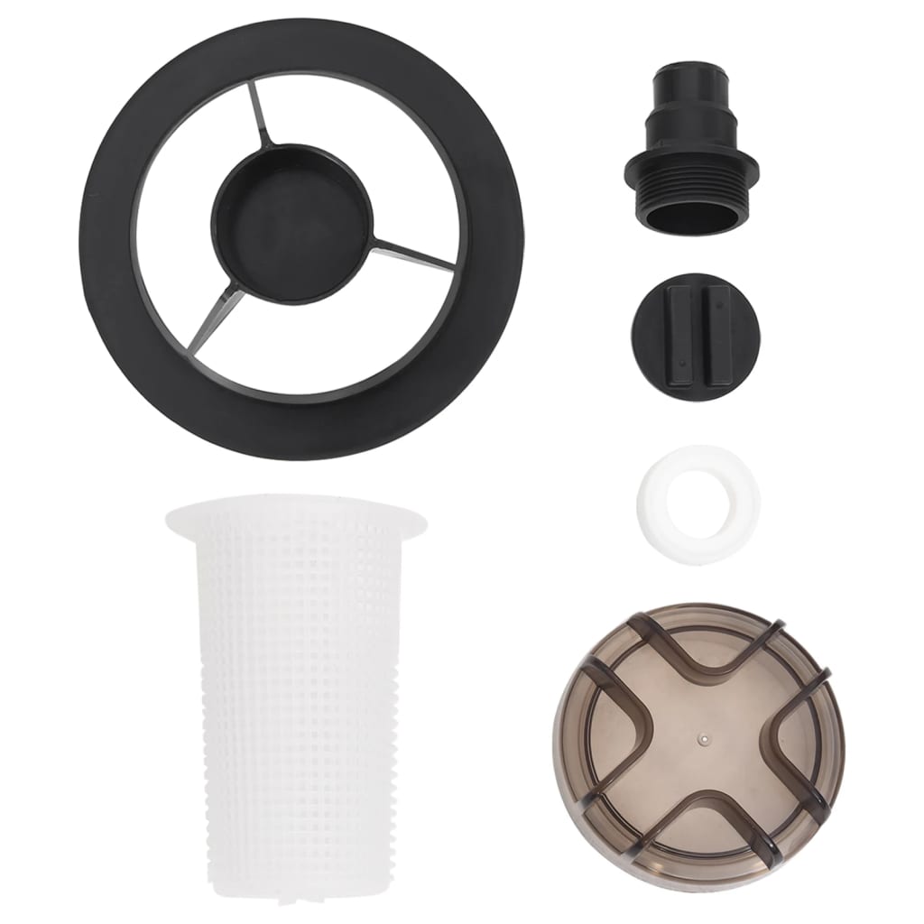 Detail van de vidaXL zwembadzandfilter met voorfilter en accessoires in zwart en transparant.