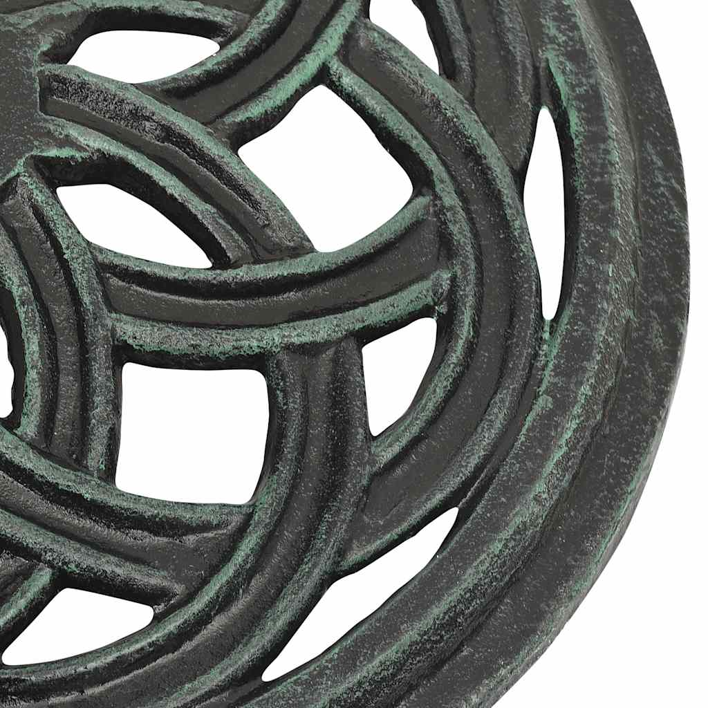 Detail van het gietijzeren oppervlak met krulwerk en bloemenpatroon van de vidaXL parasolvoet.