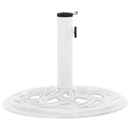 Detail van de vidaXL parasolvoet met elegant krulwerk en een stevige witte basis.