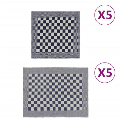 Blauwe en witte keukendoekenset van vidaXL, met een ruitpatroon, 10-delig.