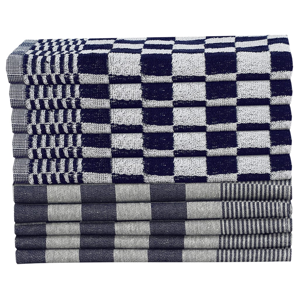 Detail van de vidaXL keukendoekenset met blauw-witte ruiten en strepen.