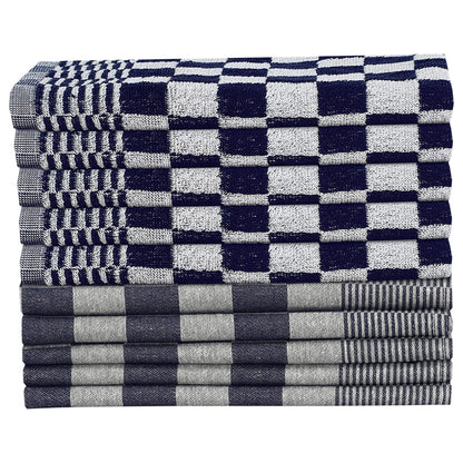 Detail van de vidaXL keukendoekenset met blauw-witte ruiten en strepen.