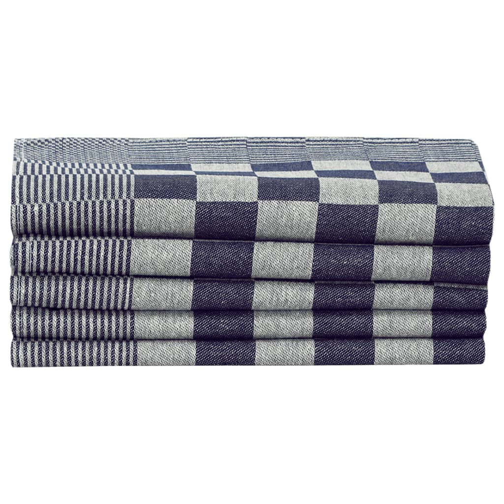 Detail van de blauwe en witte keukendoeken in een gestreept en geruit patroon, vidaXL.
