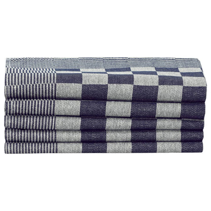 Detail van de blauwe en witte keukendoeken in een gestreept en geruit patroon, vidaXL.