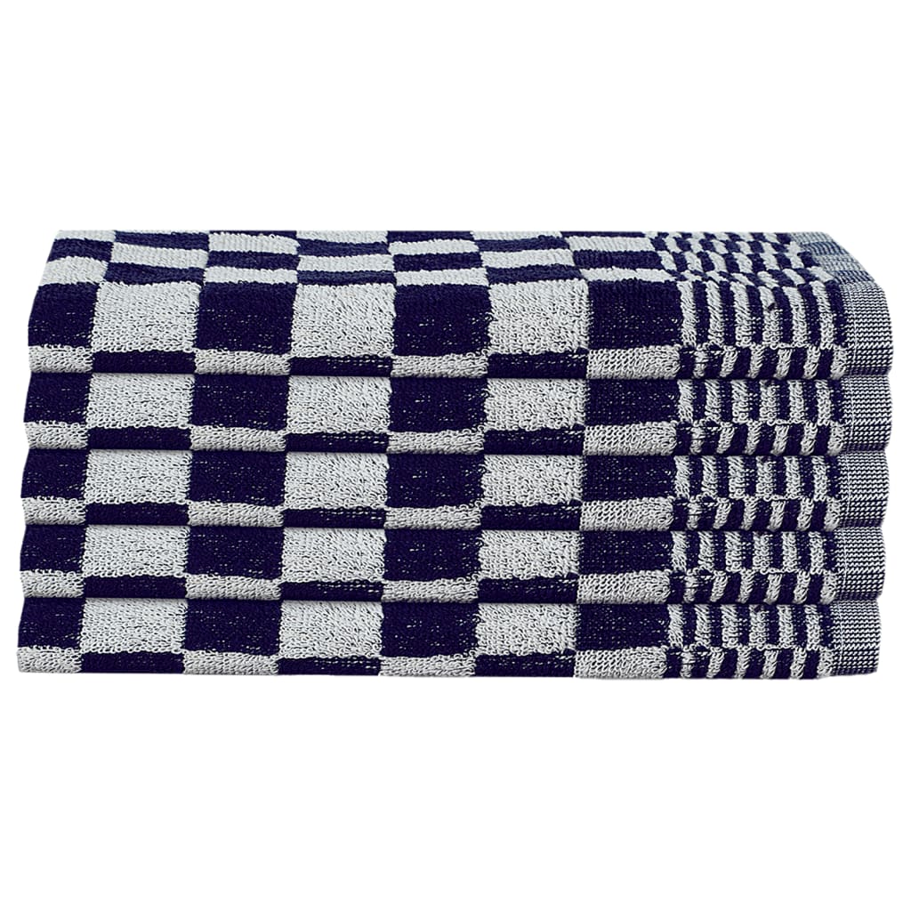 Detail van de blauwe en witte keukendoeken met een ruitpatroon van vidaXL.
