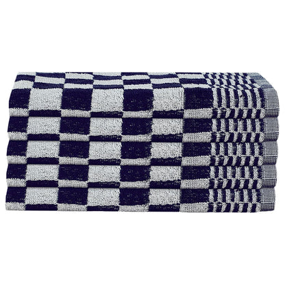 Detail van de blauwe en witte keukendoeken met een ruitpatroon van vidaXL.