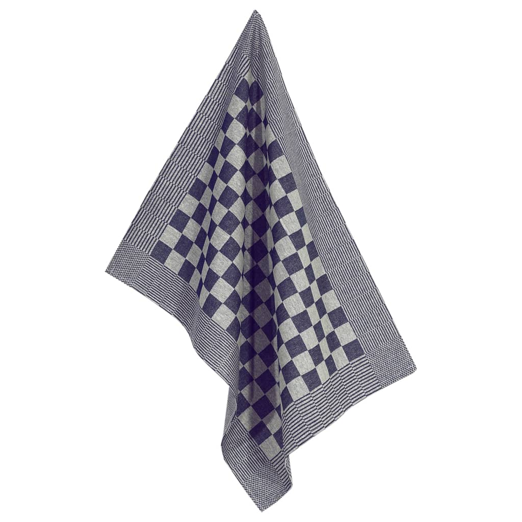 Detail van een blauw-wit geblokte keukendoek uit de vidaXL 10-delige set.