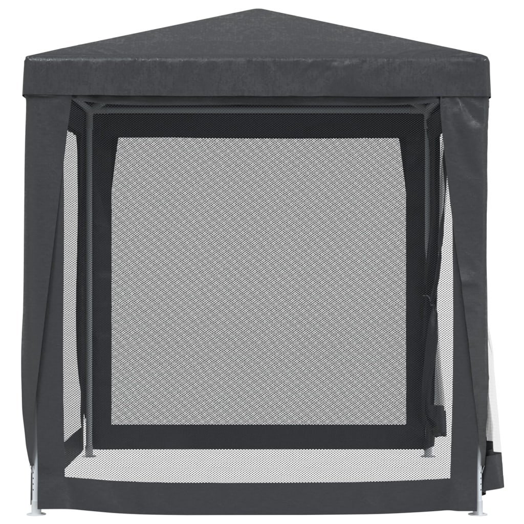 Detail van de antracieten vidaXL partytent met mesh zijwand, voor extra insectbescherming.
