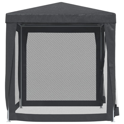 Detail van de antracieten vidaXL partytent met mesh zijwand, voor extra insectbescherming.