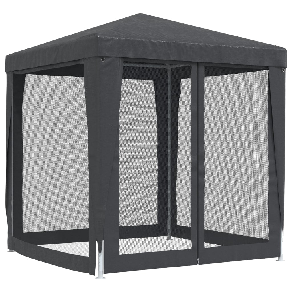 Detail van de antracieten vidaXL partytent met mesh zijwanden, zijaanzicht.