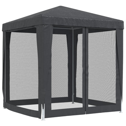 Detail van de antracieten vidaXL partytent met mesh zijwanden, zijaanzicht.