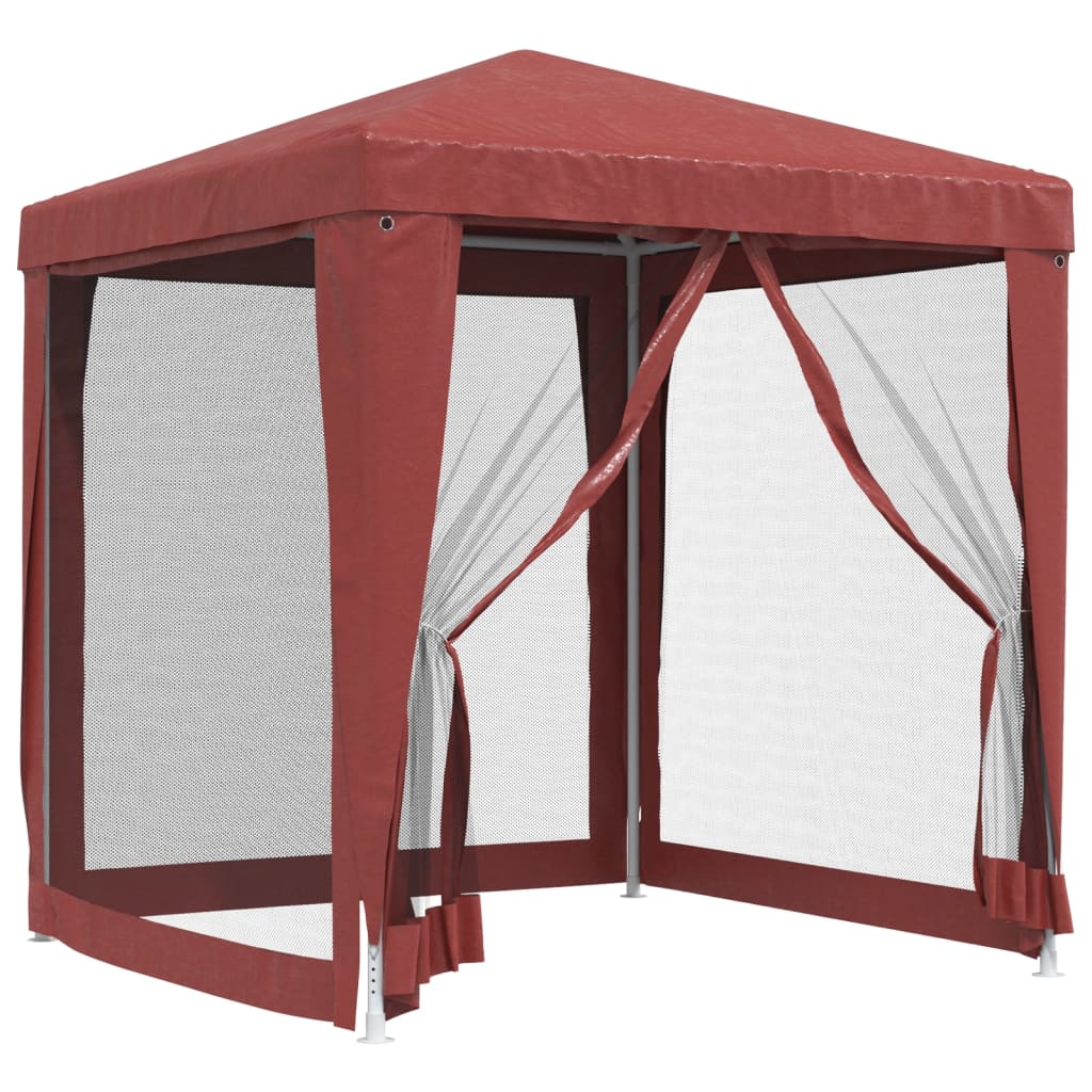 Detail van de vidaXL partytent met open zijwanden en rood HDPE-doek.