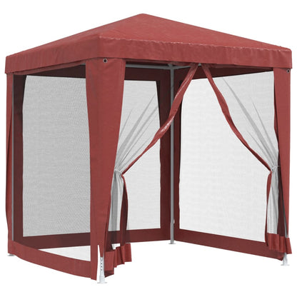 Detail van de vidaXL partytent met open zijwanden en rood HDPE-doek.