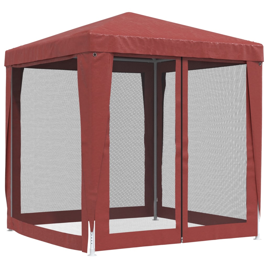 Detail van de vidaXL partytent met rode mesh zijwanden en een ritsopening.
