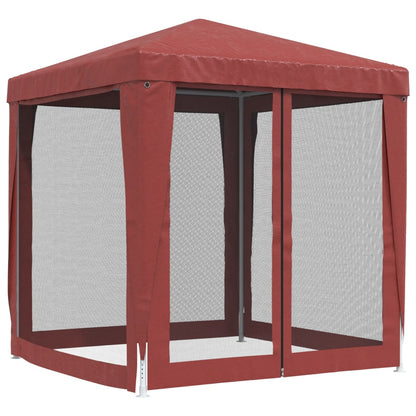 Detail van de vidaXL partytent met rode mesh zijwanden en een ritsopening.