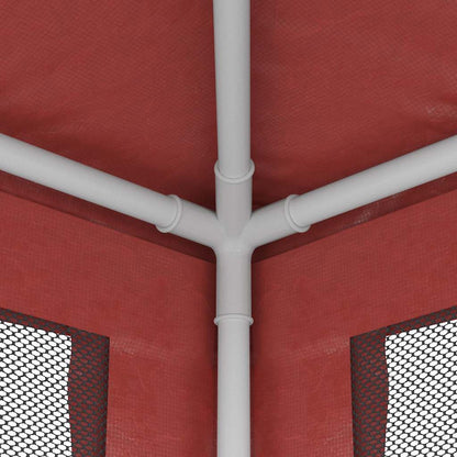 Detail van het stevige ijzeren frame van de vidaXL partytent met rode zijwanden.