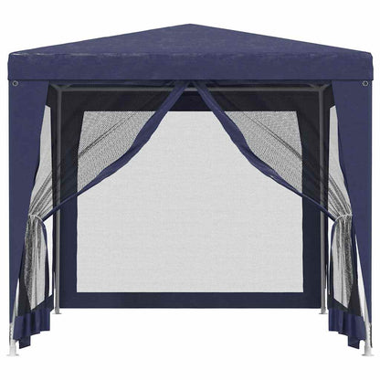 Detail van de vidaXL partytent met blauwe mesh zijwanden en open ritssluiting.