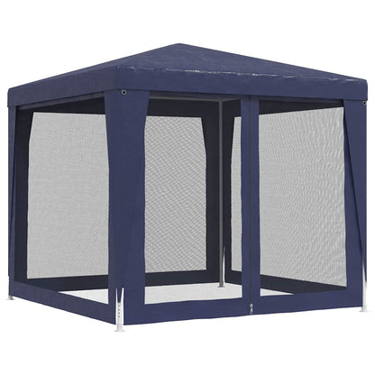 Detail van de vidaXL partytent met blauwe mesh zijwanden en ritssluiting.