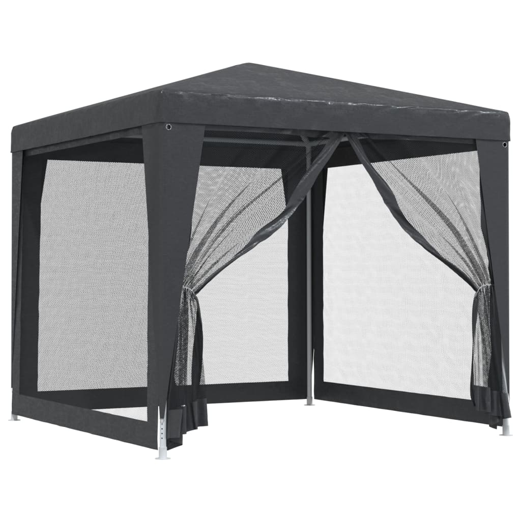 Detail van de vidaXL partytent met antracieten mesh zijwanden en open ingangen.