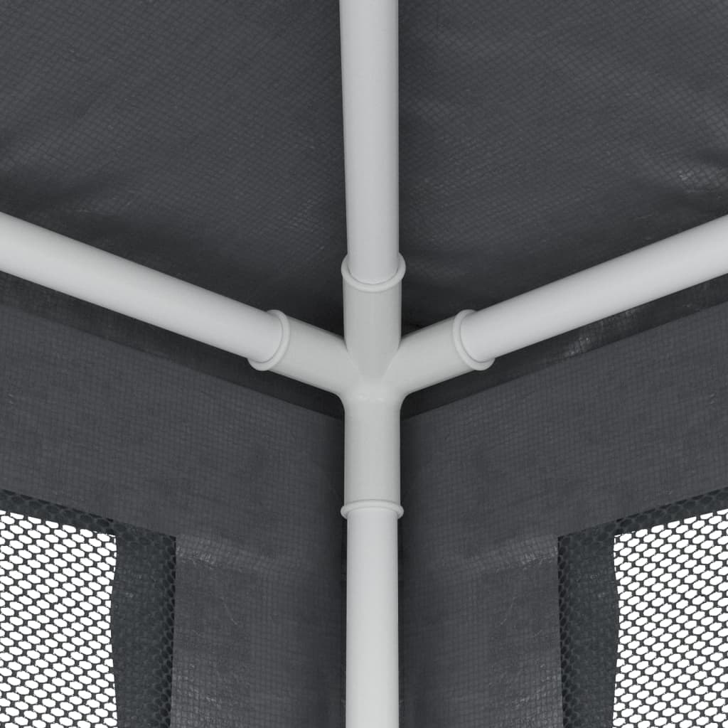 Detail van het stevige ijzeren frame van de vidaXL partytent met mesh zijwanden.
