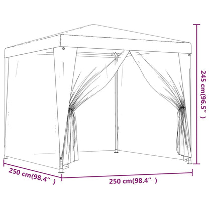 Detailtekening van de vidaXL partytent 2,5x2,5 m met open zijwanden.