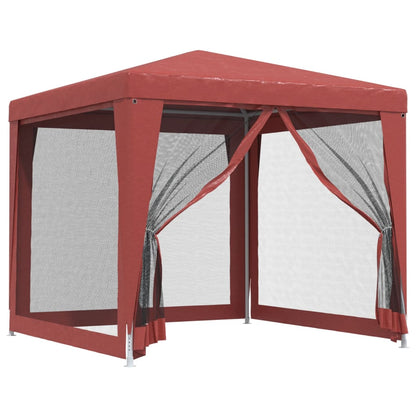 Zijaanzicht van de vidaXL partytent met rode wanden en mesh voor insectenbescherming.