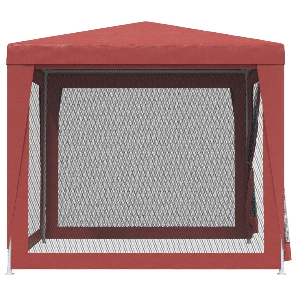 Zijaanzicht van de vidaXL partytent met rode kleur en mesh zijwanden.
