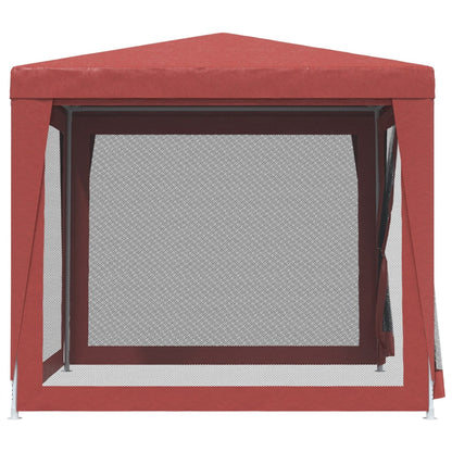 Zijaanzicht van de vidaXL partytent met rode kleur en mesh zijwanden.