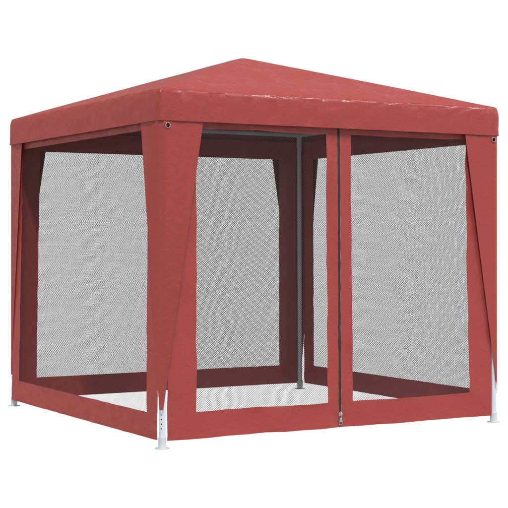 Detail van de vidaXL partytent met vier mesh zijwanden en een rode bovenkant.