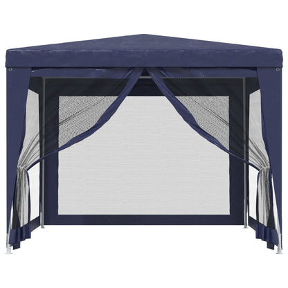 Detail van de vidaXL partytent met blauwe mesh zijwanden en opengeklapte voorkant.