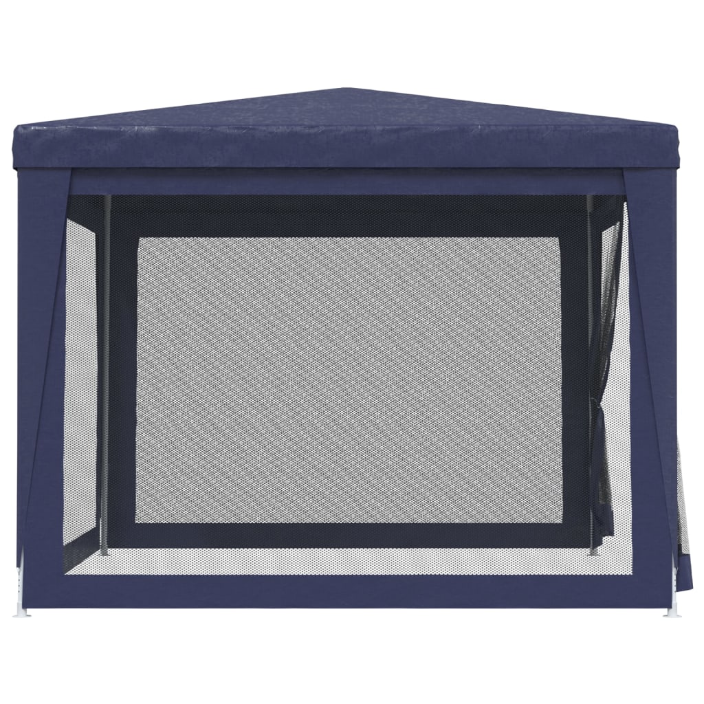 Zijaanzicht van de vidaXL partytent met blauwe mesh zijwand en waterbestendig dak.
