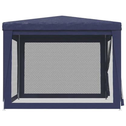 Zijaanzicht van de vidaXL partytent met blauwe mesh zijwand en waterbestendig dak.