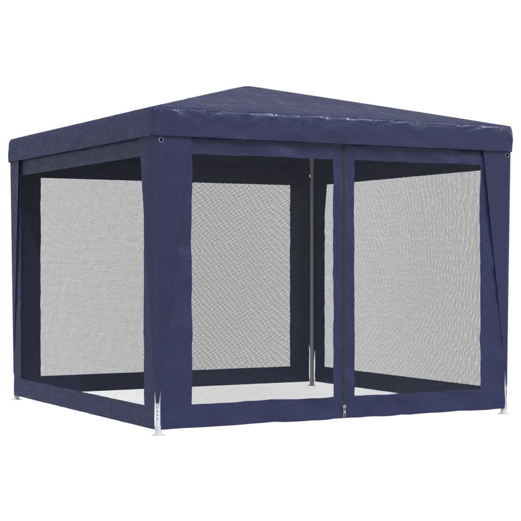 Zijaanzicht van de vidaXL partytent 3x3 m met blauwe mesh zijwanden.