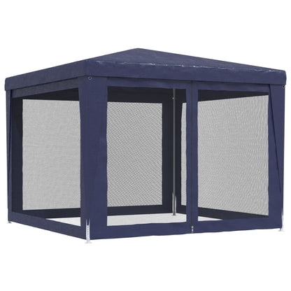 Zijaanzicht van de vidaXL partytent 3x3 m met blauwe mesh zijwanden.