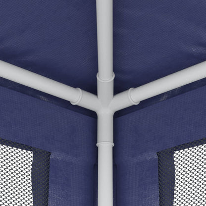 Detail van het stevige ijzeren frame van de vidaXL partytent met blauwe zijwanden.