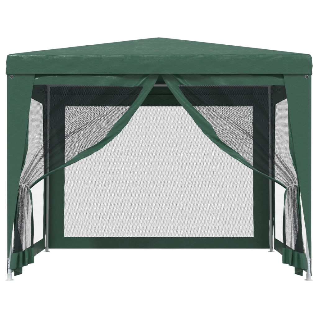 Detail van de vidaXL partytent met groene mesh zijwanden en openstaande deuren.