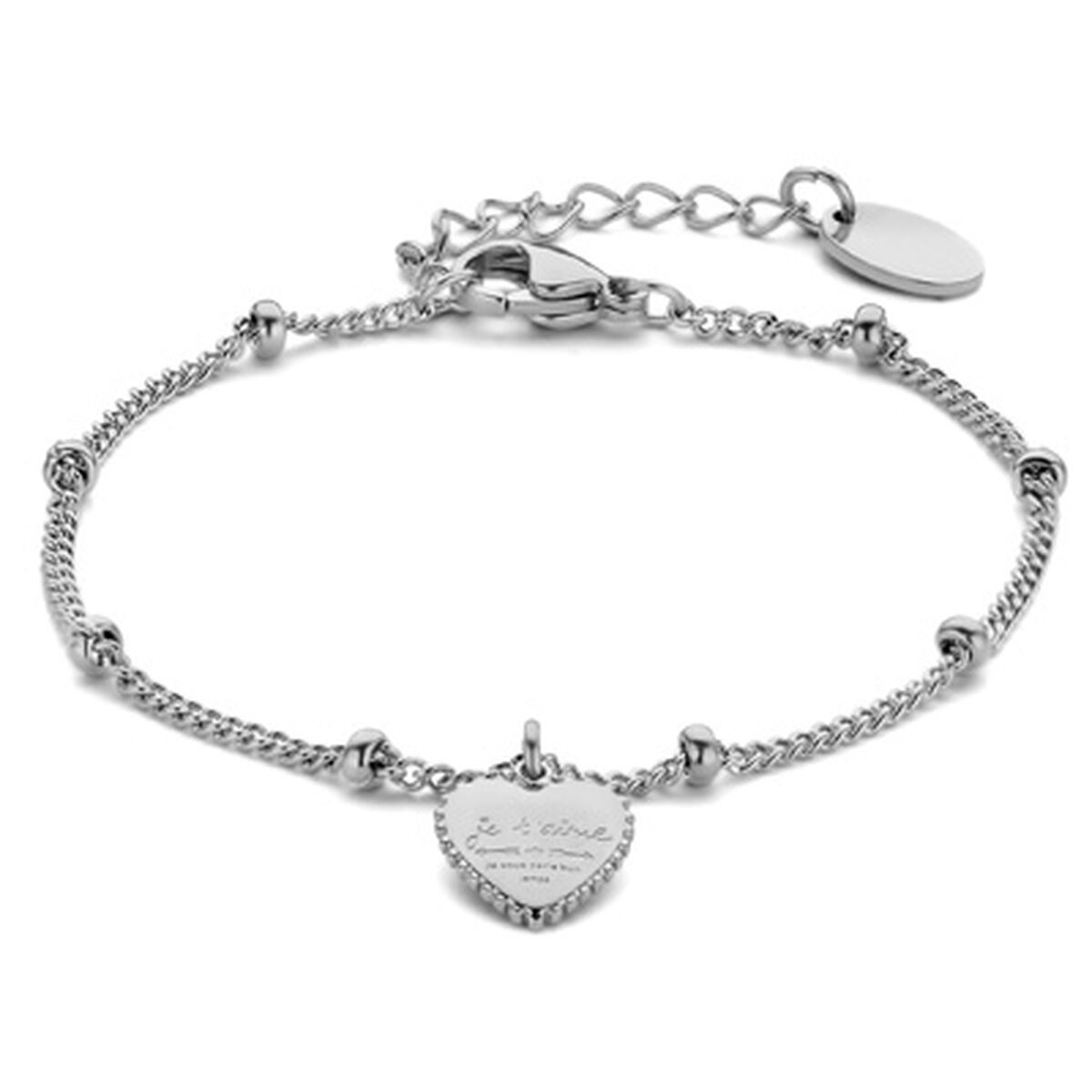 Zilverkleurige CO88 Collection armband met hartvormige hanger en schakels.