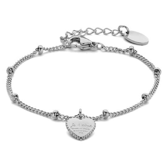 Zilverkleurige CO88 Collection armband met hartvormige hanger en schakels.