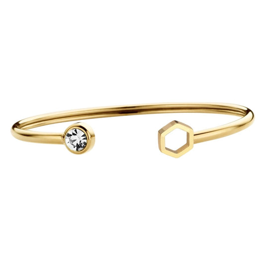 Gouden CO88 Collection damesarmband met een elegante steen en hexagonale detail.
