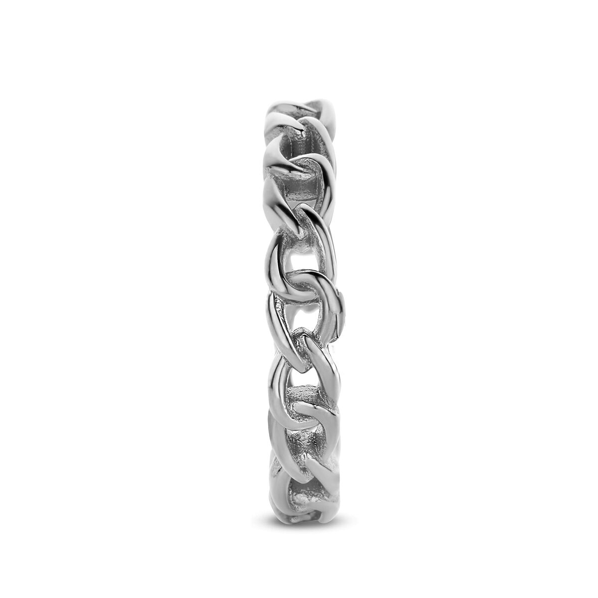 Zijaanzicht van de zilverkleurige CO88 Collection ring met elegante schakels.