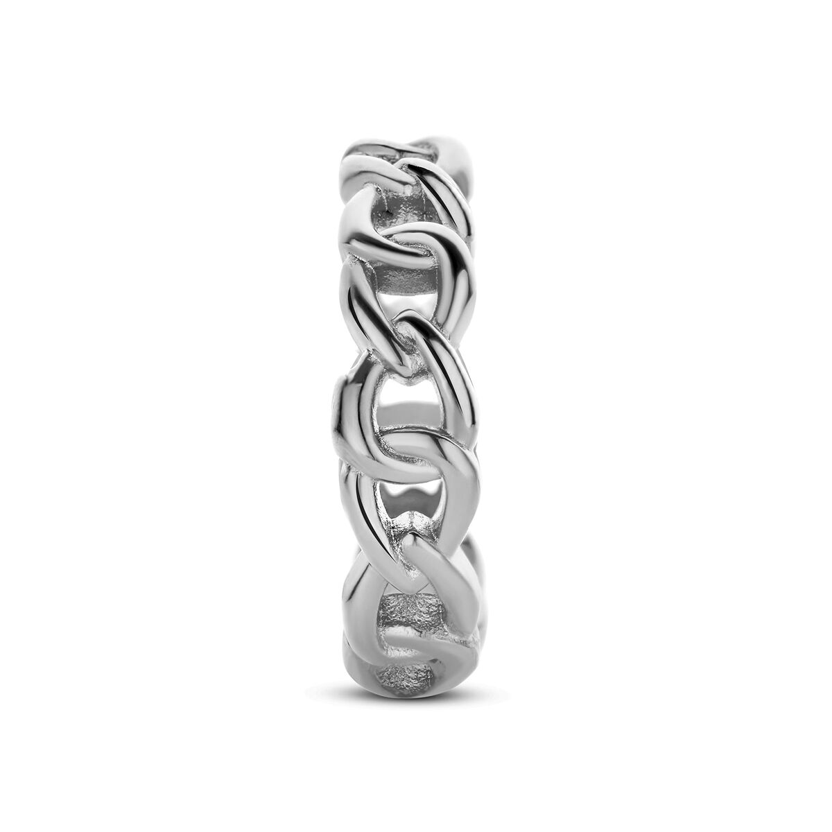 Detail van de zilverkleurige CO88 Collection ring met een elegant gevlochten ontwerp.