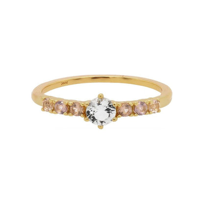 Gouden 24KAE ring met een centrale steen en meerdere kleine stenen, elegant design.