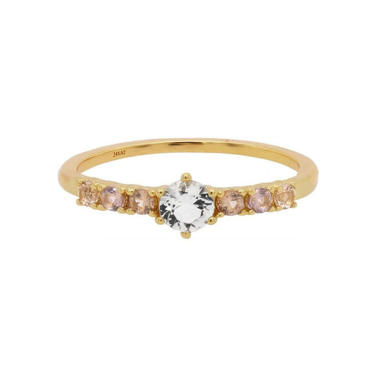 Gouden 24KAE ring met een centrale steen en meerdere kleine stenen, elegant design.