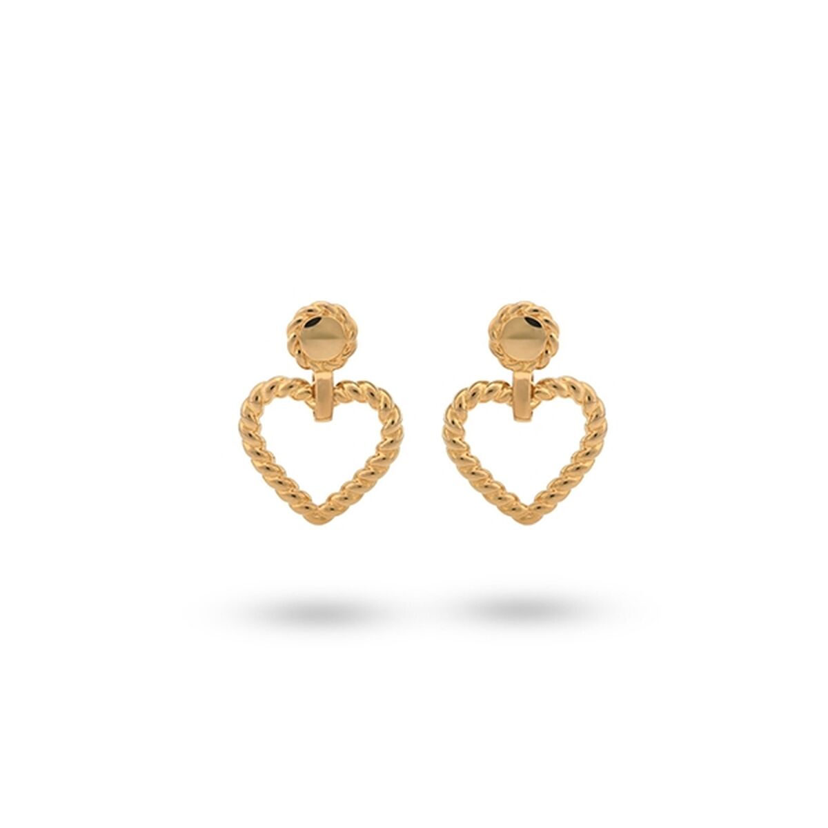 Gouden 24KAE oorbellen met elegant hartvormig design, perfect voor elke gelegenheid.