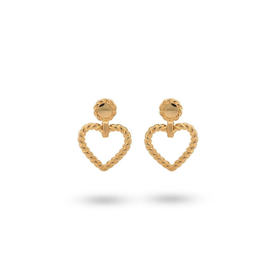 Gouden 24KAE oorbellen met elegant hartvormig design, perfect voor elke gelegenheid.