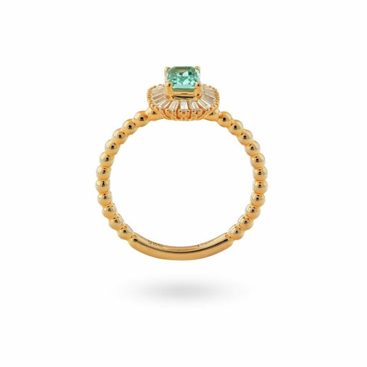 Elegante 24KAE ring voor dames met een groene steen en gedetailleerde gouden band.