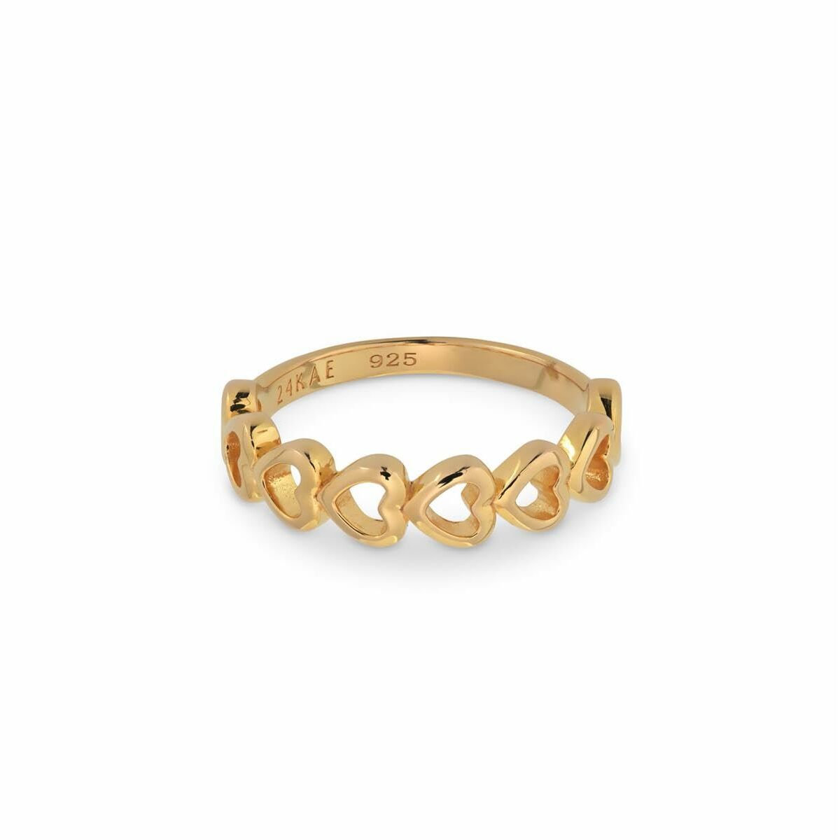 Gouden 24KAE ring met elegante hartjesdesign, zijaanzicht.